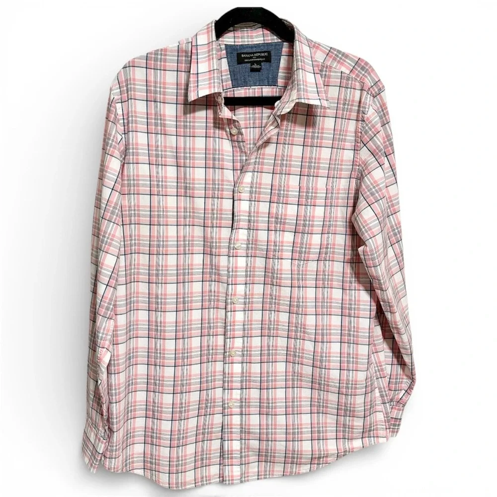 Banana Republic Mens- Large Standard Fit‎ Plaid Long Sleeve Button Down Shirt